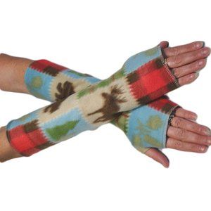 Lodge Bear Plaid Fleece Arm Warmers Texting Gloves Winter Fall Women's Men's